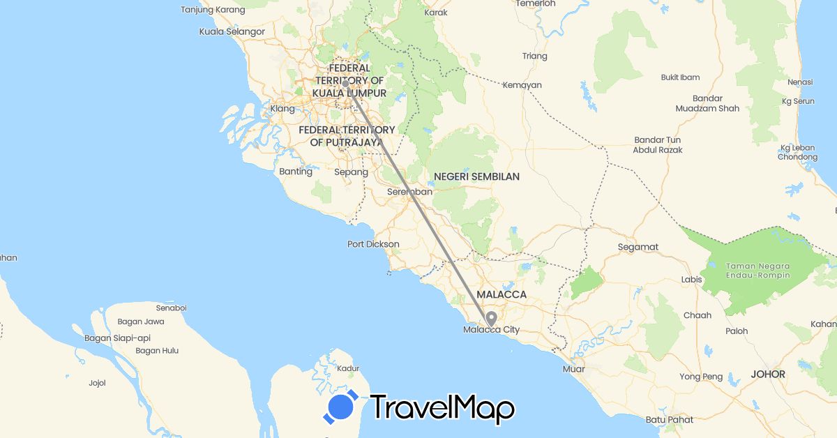 TravelMap itinerary: driving, plane in Malaysia, Vietnam (Asia)